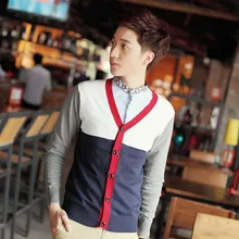 Японский стиль тонкий свитер длинный Leeve для мужчин Тонкий Повседневный модный свитер вязаный v-образный вырез лоскутное Мужской дизайнерский свитер