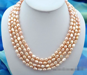 

Hot sale A>4row 21 "9mm baroque pink freshwater pearl necklace a