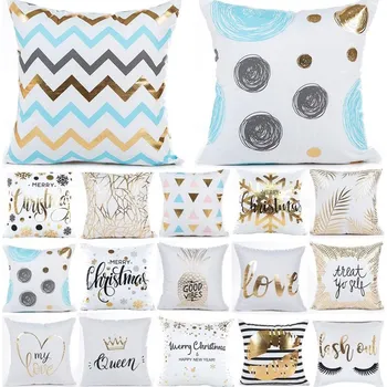 

Geometric Plaids Dots Bronzing Pink Cushion Pillow Cover Christmas Golden Home Decoration Sofa Decor Decorative Pillowcase 40429