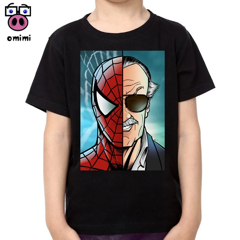 

Kid Stan Lee Spiderman Fashion Cotton T-shirts Boy Girl Short Sleeve Soft Black T-shirt Baby Brand Clothes Boys Christmas Shirt
