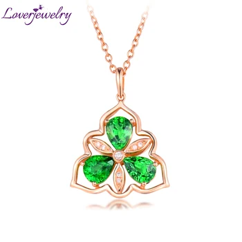 شراءLOVERJEWELRY النساء المعلقات رومانسية الصلبة 18Kt ارتفع الذهب الماس Tsavorite قلادة قلادة زهرة شكل لأمي هدية الكريسماس