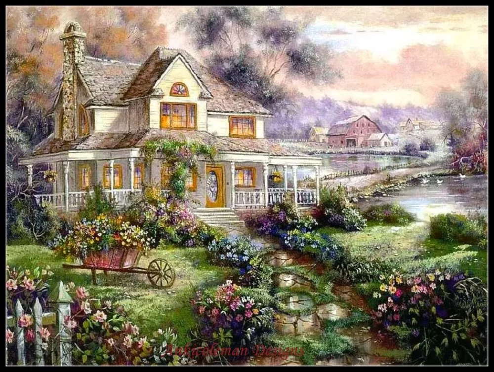 

Needlework for embroidery DIY DMC Color Quality Unprinted - Counted Cross Stitch Kit 14ct Oil Painting - A Country Cottage