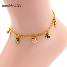 Роскошные модные браслеты из нержавеющей стали, блестящие разноцветные стразы в форме цветка, золотой браслет, ножной браслет