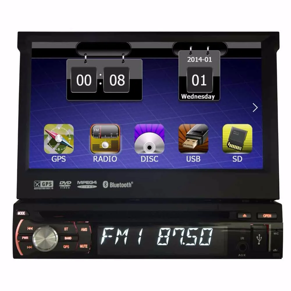 1din in dash car dvd player 7inch GPS Navigation car monitor Bluetooth