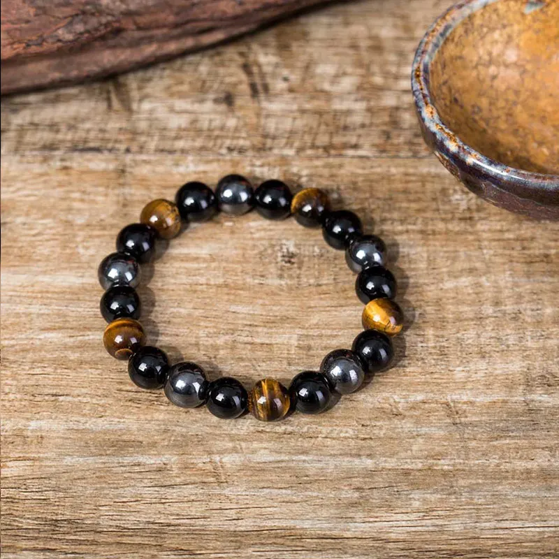 Adjustable Natural Stone Bracelets Tiger Eye Beaded Hematite Stone Elastic About8mm/10mm Beads Strand Wrap Buddha Bracelet 1PC