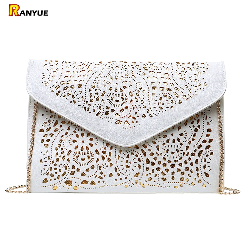 

Casual Woman Messenger Bags Pu Hollow Out Crossbody Bag Chain Clutches Women Handbag Party Evening envelope clutch bag purses