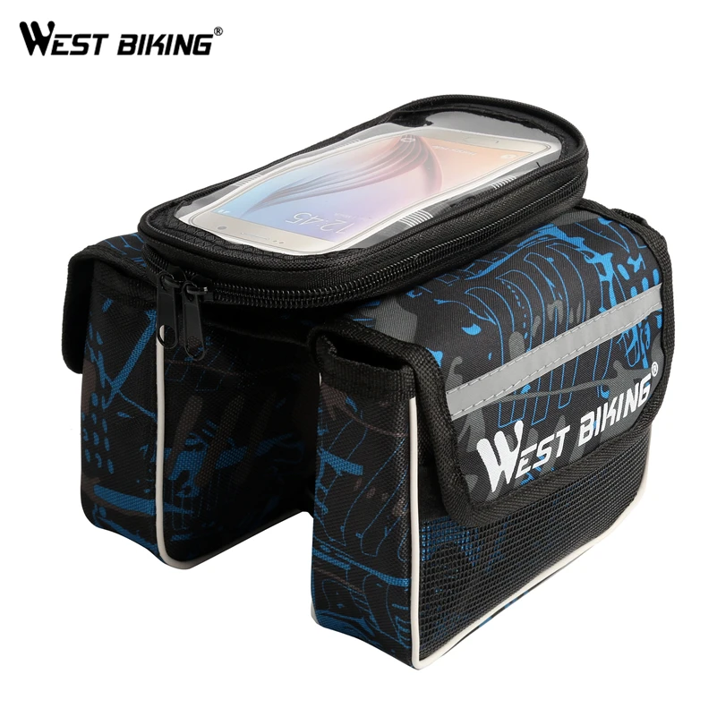 

WEST BIKING Touchscreen Bicycle Bag Waterproof Frame Front Head Top Tube Bag Double Side For 5.5inch Smartphone Cycling Bike Bag