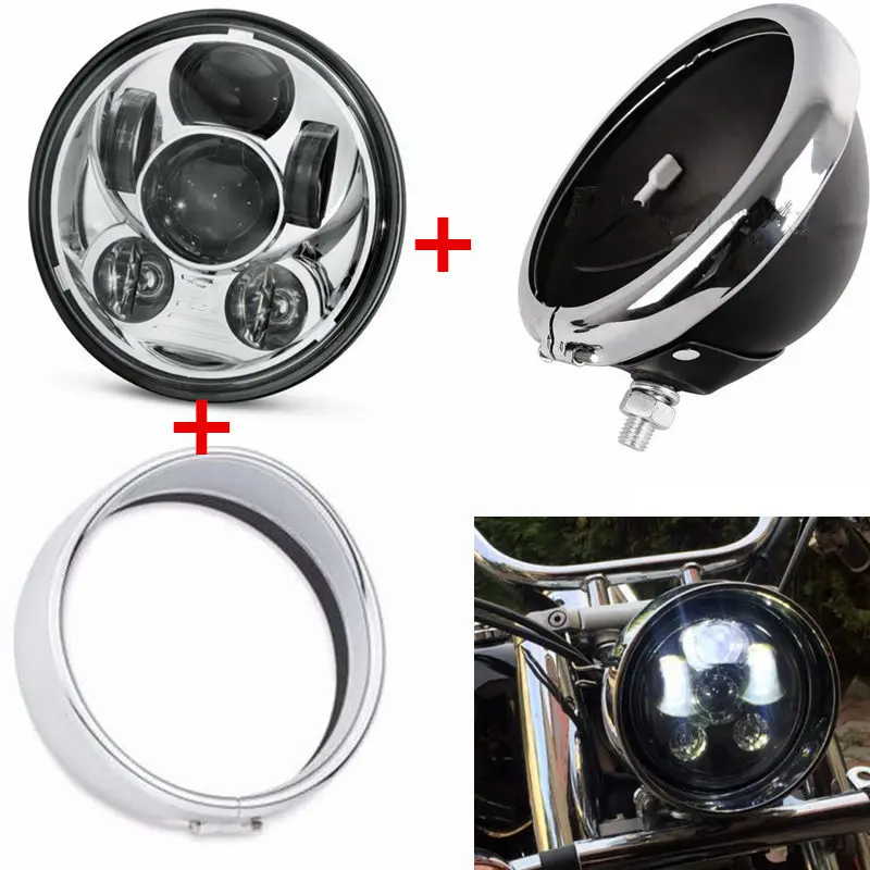 5-3/" круглая фара для Harley Dyna Sportster 1200 48 883 части сигнала поворота света moto r 5,75 дюймов проектор светодиодный мото фара