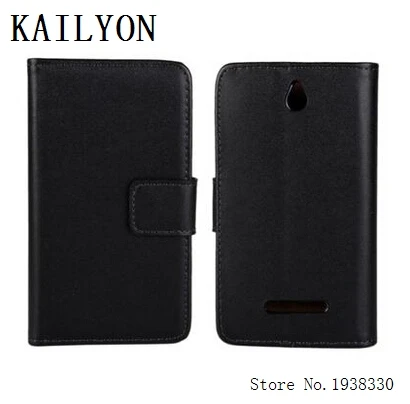 Kailyon Luxury из натуральной кожи чехол для sony Xperia E Dual C1605 C1604 C1505 C1504 бумажник флип, чехол для мобильного телефона с подставкой и визитницей - Цвет: Черный