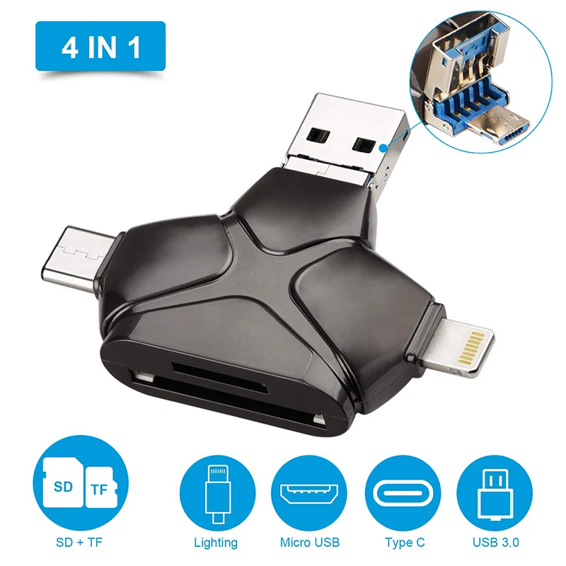Multi In 1 Card Reader USB 3.0 For Micro SD Card Reader Adapter For Flash Drive Multi Lightning Reader For iPhone Android Window Multi In 1 Card Reader USB 3.0 For Micro SD Card Reader Adapter For Flash Drive Multi Lightning Reader For iPhone Android Window