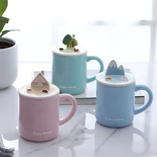Креативная термостойкая кружка с ложкой с крышкой 450 мл, чашка для кофе, молока, керамические кружки, домашняя офисная посуда для напитков, подарок