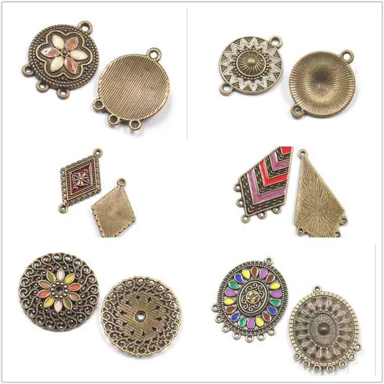 5 Pcs Ethnic Flating Charms Metal Pendants For Jewelry Making Supplies