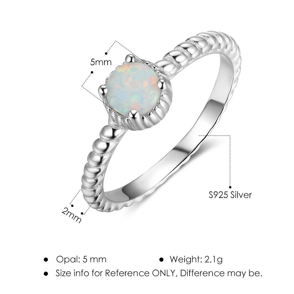 5 мм молочный круглый Опаловый камень Soild 925 пробы Серебряное кольцо Элегантные Свадебные украшения Подарки для женщин(JewelOra RI103625