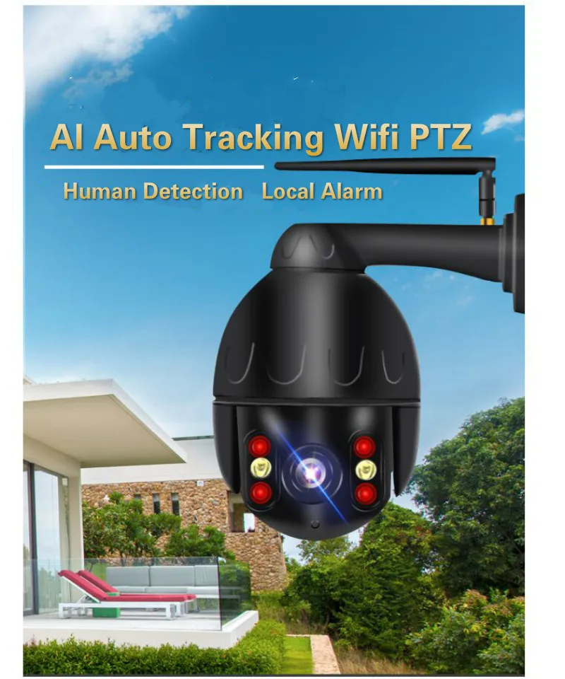 Auto tracking human wifi IP cameras 2MP full color P2P wireless PTZ