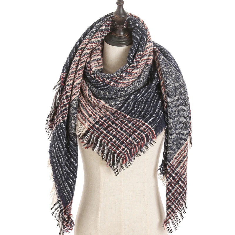 new designer brand women cashmere scarf triangle winter scarves lady shawls and wraps knit blanket neck striped foulard - Цвет: E26