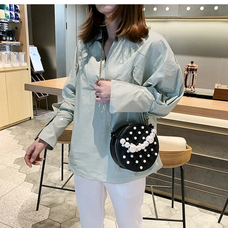 Элегантная женская круглая сумка с жемчугом летняя новая Высококачественная кожаная женская дизайнерская сумка с цепочкой через плечо