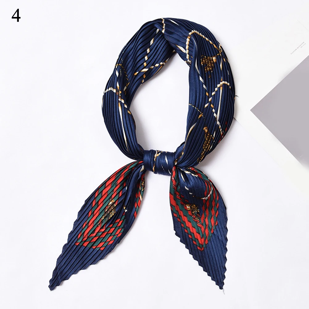 Плиссированный маленький квадратный атласный шелковый шарф 55*55 см женские шарфы в горошек с цветочным принтом платок - Цвет: 4