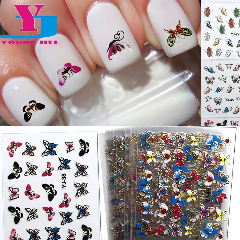 

24pcs/lot 3D Nail Sticker Metallic Butterfly Flower Design Fashion Nail Decals Wholesale Cute Beauty Nail Art Decorations