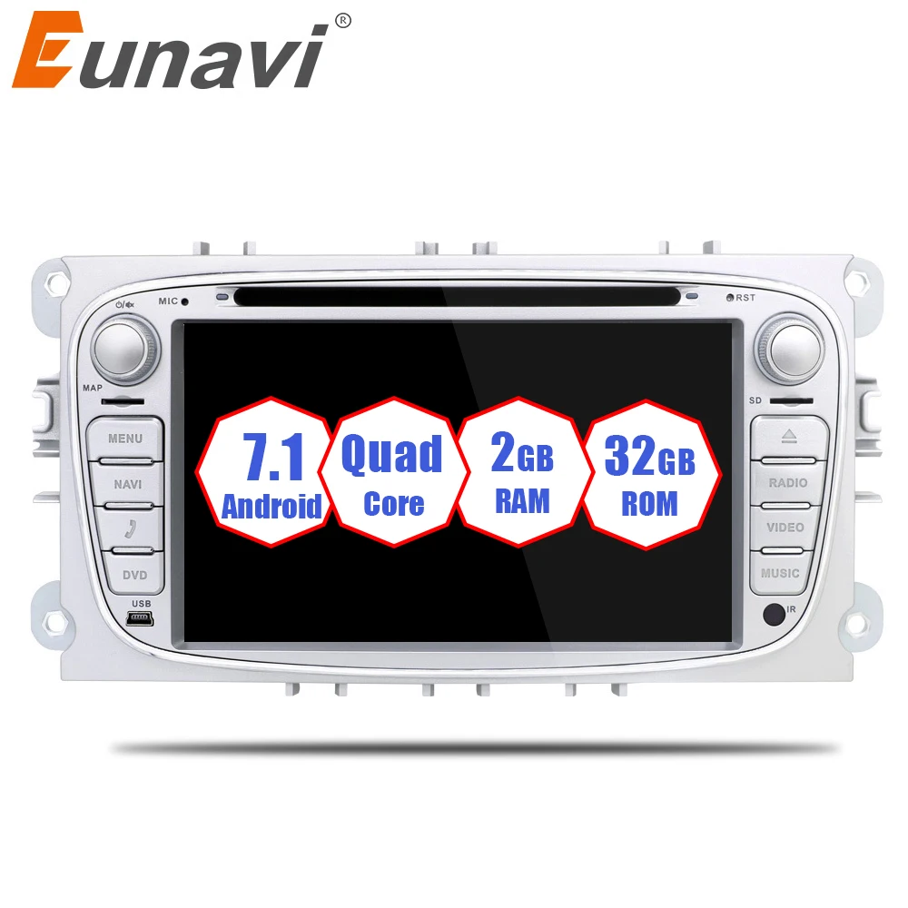 

Eunavi 2 Din Quad core 2G RAM Android 7.1 8.1 Car DVD Player Radio GPS Navigation for Ford Focus Galaxy Stereo WIFI Head Unit