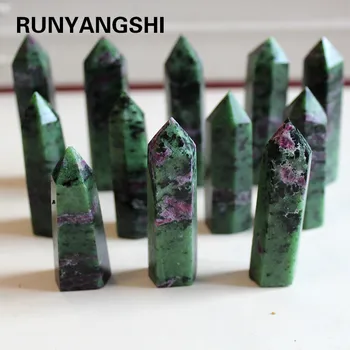 

Runyangshi Beautiful natural crystal column epidote crystal Raw stone grinding six prism Crystal craftwork 5-7cm ZH40