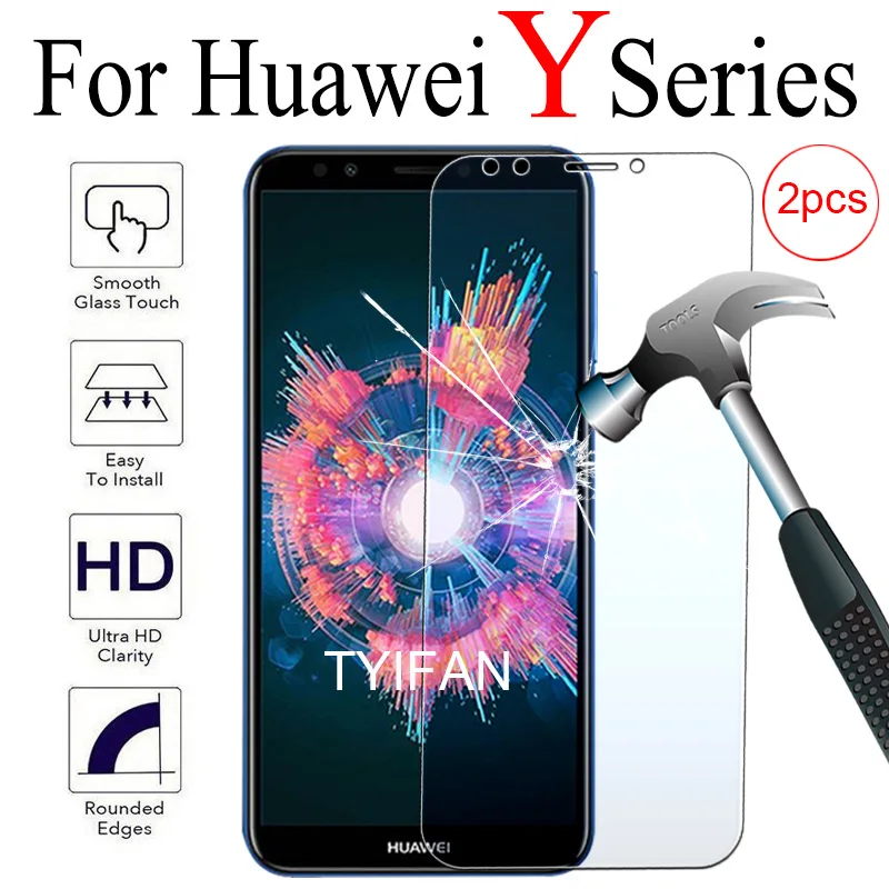 Закаленное стекло для Huawei Y5 Y6 Y7 Prime 2017 2018 Y9 2019 9y 2 шт. Защитное экрана телефона