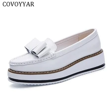 COVOYYAR/Женская обувь на платформе; женские туфли-оксфорды с бантом на толстой подошве; кроссовки на танкетке; милая кожаная женская повседневная обувь без застежки; WFS405