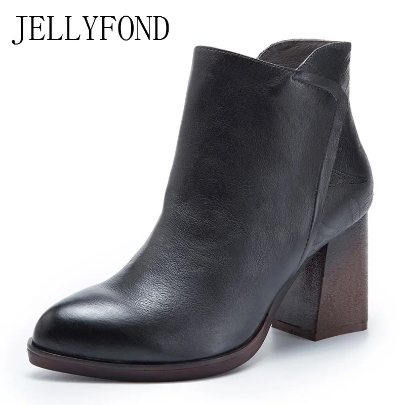 

2018 Handmade Women Shoes Ankle Boots Pointed Toe High Heels Ladies Chelsea Boots Designer Genuine Leather Retro Shoes Woman