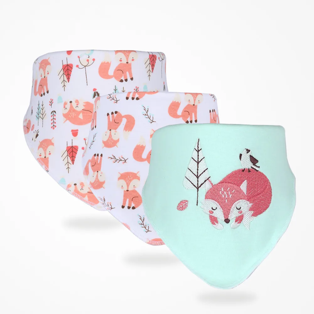 

3pcs/lot Infant Baby Bibs Scarfs 100% Cotton Bebe Bandana Drool Bibs Cartoon Panda Fox Burp Cloths Newborn Baby Accessories