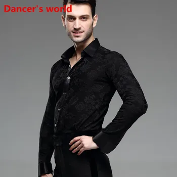 

2017 Long Sleeves Button Tie Mens Latin Shirts Dance Top Ballroom Latin Dance Costumes Stage Clothing For Men Ballroom Clothes