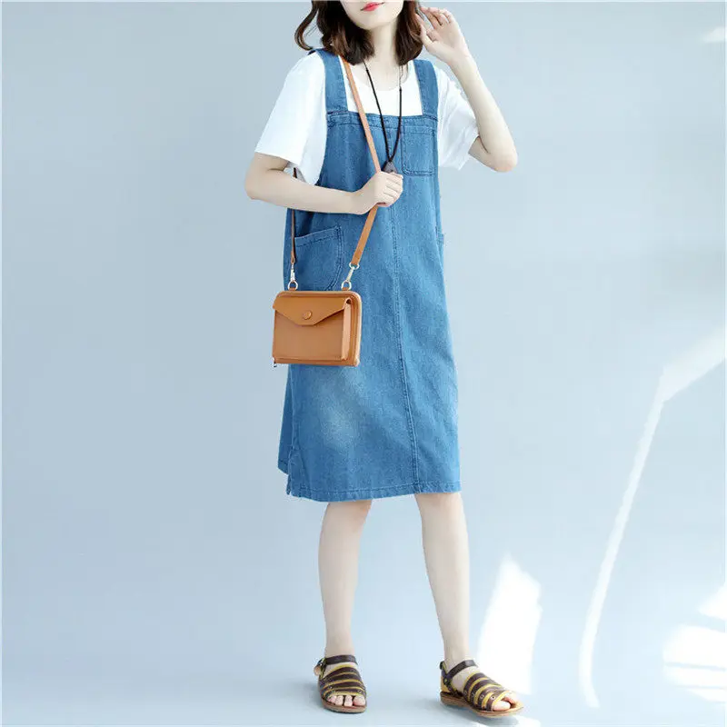 2019 Fashion New Midi Denim Summer Dresses For Women Spaghetti Strap Jeans Dress Sleeveless Big Size Casual Dress vestidos f546