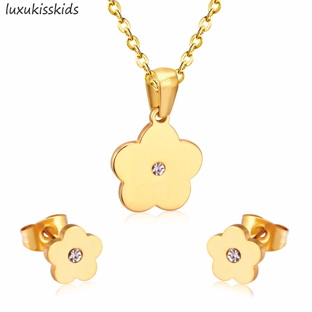 LUXUKISSKIDS Нержавеющая сталь Модные украшения комплект кулон и серьги с цветком