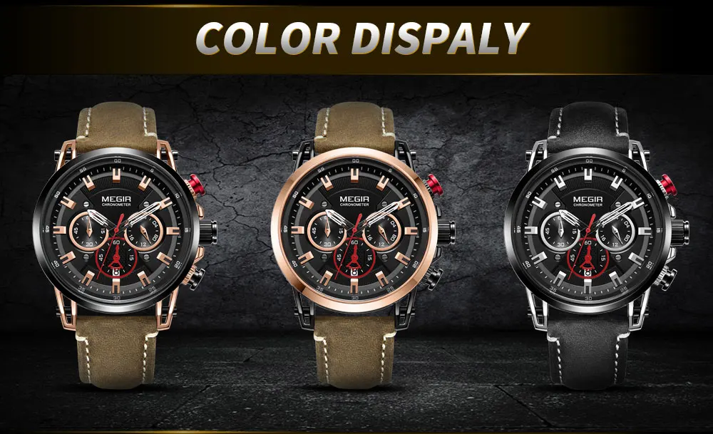 Модные брендовые мужские часы Megir, хронограф, кварцевые часы, мужские часы с кожаным ремешком, спортивные армейские наручные часы с датой, Relogios Masculino