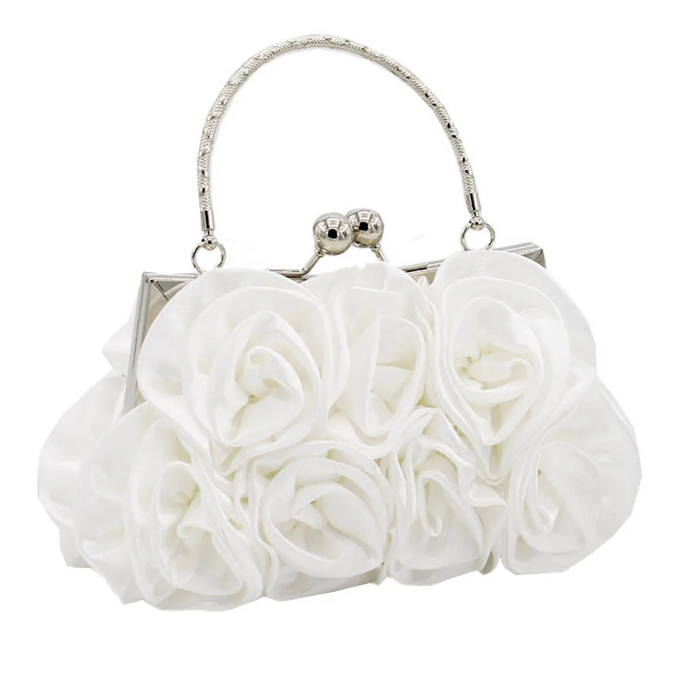 Women Satin Rose Pure Color Handbag Evening Bags Wedding Handbags luxury handbags women bags designer Flower bolsa#ZS Women Satin Rose Pure Color Handbag Evening Bags Wedding Handbags luxury handbags women bags designer Flower bolsa#ZS