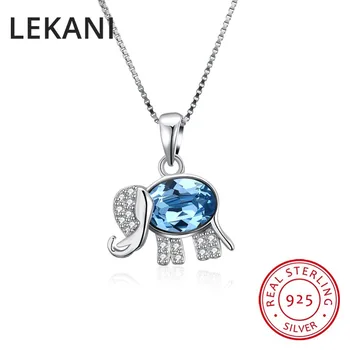 

LEKANI Real S925 Sterling Silver Fine Jewelry Crystals From SWAROVSKI Cute Elephant Pendants Necklaces For Women Girls Joyas