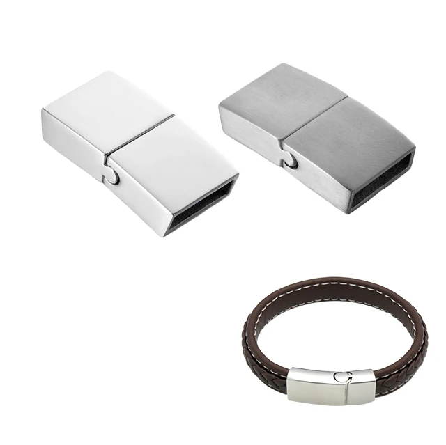 

FUNIQUE 1PC Frosted / Glossy Stainless Steel Plain Arc Magnetic Lock Clasp For Leather Bracelet DIY Jewelry Findings