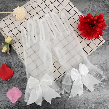 

Women Transparent Lace Mesh Gloves Elegant Ladies White Large Bow Knot Gloves Party Cosplay Accessories