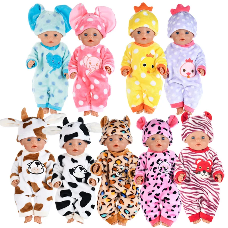 Милые теплые комбинезоны с животными, одежда+ шапка, подходит для новорожденных 43 см, кукольные аксессуары для кукольной одежды для 17 дюймов, кукла