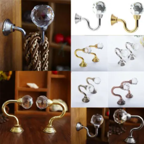 

2PCS Luxury Metal Crystal Glass Curtain Holdback Wall Tie Back Hooks Hanger Holder Drop Wall Tie Back Hooks Hanger Holder New