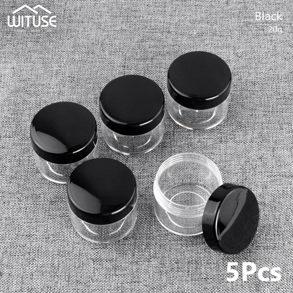 20g Black 5 шт пустые 10 г 15 г 20 г дорожные маленькие цветные Чехлы прозрачные пластиковые косметические баночки с крышкой для лица крем бальзам для губ контейнеры - Цвет: 20g Black
