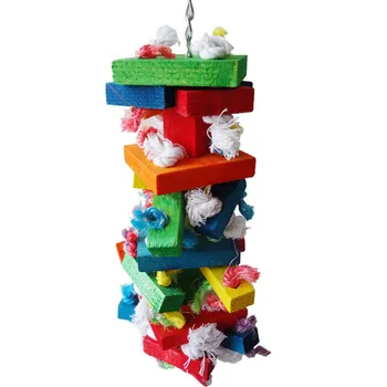 

Climbing Toy Parrot Cage Decor Toy Bird Colorful Wooden Blocks Chew Bite Toy with Cotton Rope for Agapornis Random Color