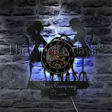 Salon de manucure manucure lumière LED vinyle Record horloge murale Salon de beauté personnalisé votre nom de société montre LED murale suspension