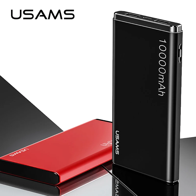 USAMS Мощность Bank 10000 mAh Dual USB мобильного компактное портативное зарядное устройство