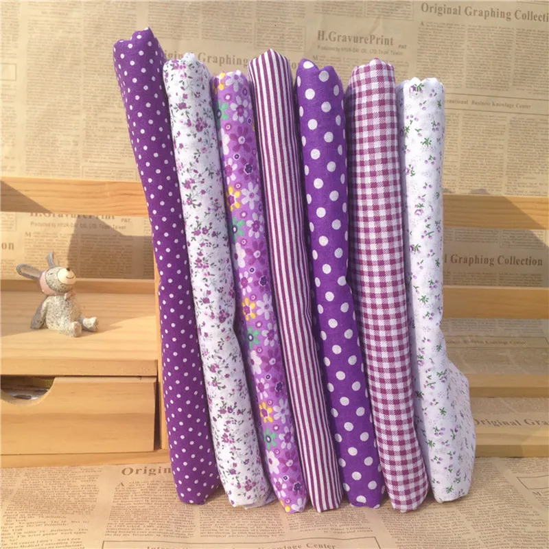 

7 Pcs/lot Purple Design Quilting Fabric Mixed Cotton Printed Sewing Patchwork Handmade Fabric for Barbie doll pajamas 25x25cm
