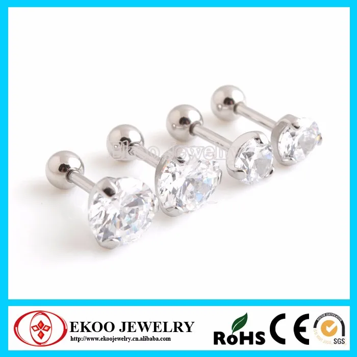 14031323Y316L Surgical Steel Pronged Round CZ Ear Tragus