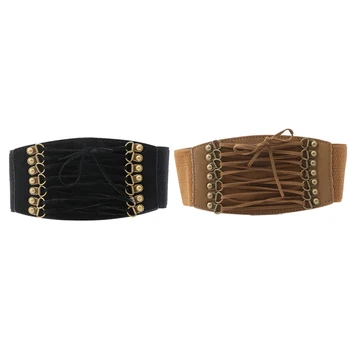 

Women Elastic Buckle Wide/Tassel Waistband Retro Lady Corset Stretch Waist Belt