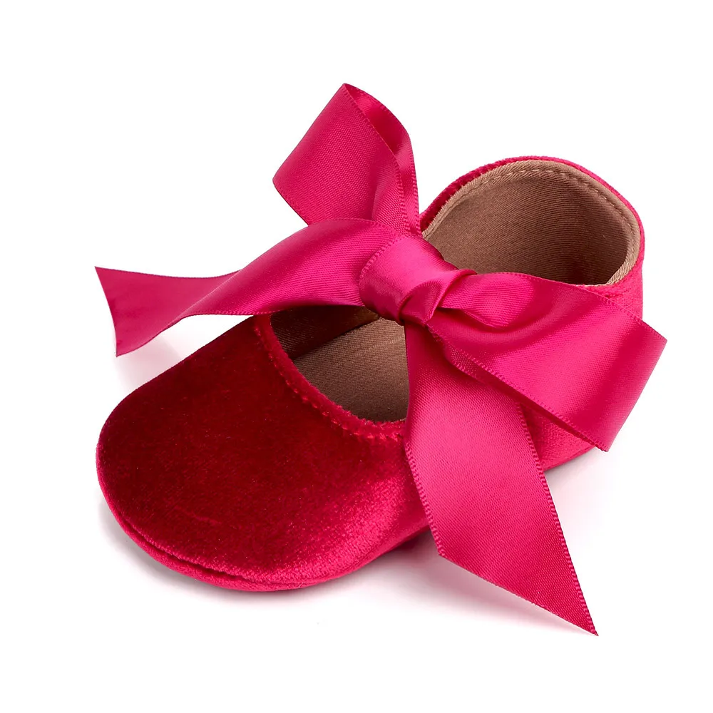 Новинка; обувь принцессы с шелковым бантом; обувь для малышей; хлопковая ткань; детские мокасины для маленьких девочек; детская обувь Mary jane с твердой подошвой - Цвет: hot pink