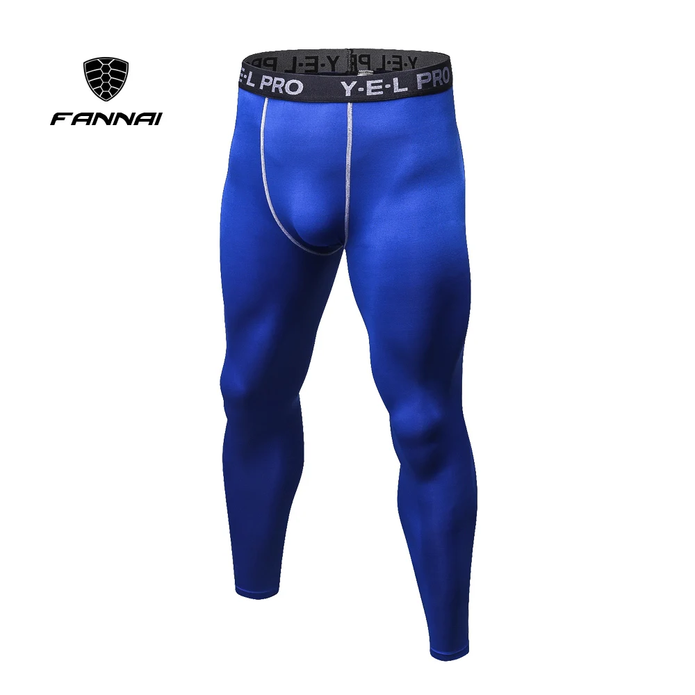 Для мужчин компрессионные брюки для бодибилдинга Профессиональный штаны для бега фитнес быстросохнущая обтягивающие леггинсы Для мужчин s чистый цветные колготки брюки - Цвет: Blue1010
