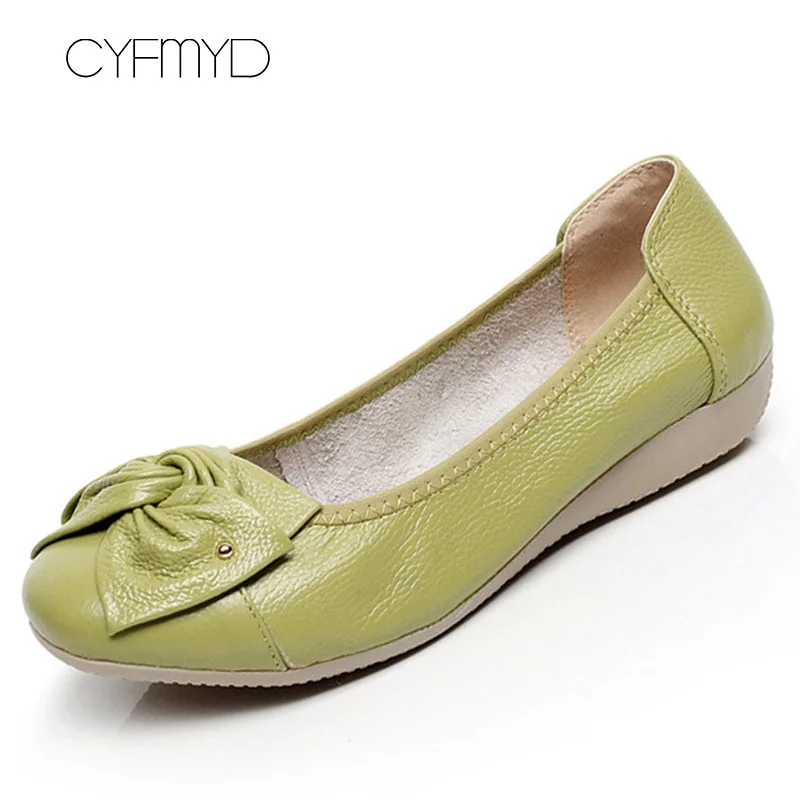 Большие размеры 41/42/43; обувь на плоской подошве; женская повседневная обувь с узлом; женские удобные мокасины из натуральной кожи без застежки; женская обувь - Цвет: Green