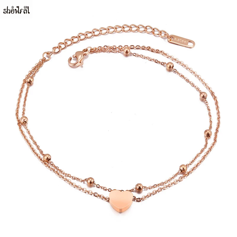 

Lover Heart Anklet Bracelet Gold Titanium Steel Women Girl Rhinestone Barefoot Anklet Fashion Foot Chain Jewelry for Women Gift