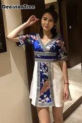 2019 летнее кимоно платье японское женское платье части пальто и платье длинный большой рукав манжеты японская девушка халат кран печати
